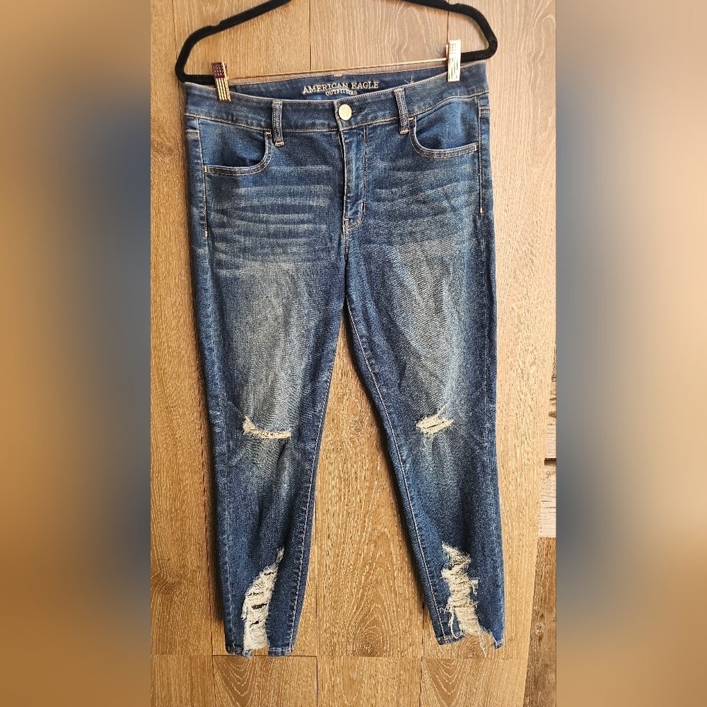 American Eagle Outfitters Dark Blue Ripped Skinny Jeans
